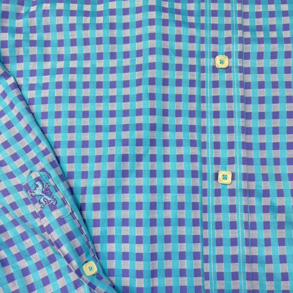 Bugatchi Shaped Fit Dress Shirt Blue & Purple Long Sleeve Button Down Medium - Picture 4 of 5